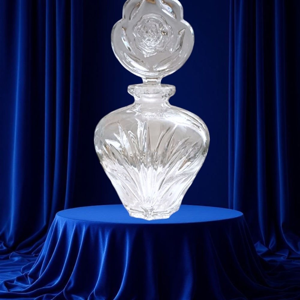 NWOT PRINCESS HOUSE Lead CRYSTAL Perfume Bottle ROSE Design vintage 90s